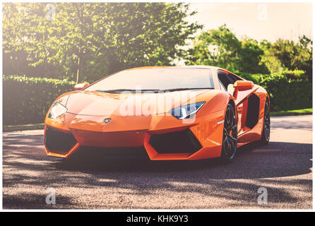 Orange Lamborghini Aventador Stockfoto