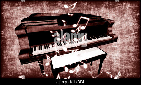 Alte grungy Piano mit Noten - 3D-Rendering Stockfoto