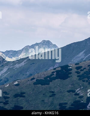 Swinica Gipfel in der Hohen Tatra von bystre sedlo weiter unten höchste Gipfel der Westlichen Tatra - bystra - Während der schöne Sommer da Stockfoto