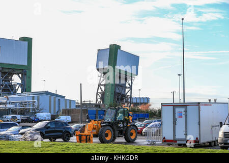 Kellingley Colliery Keine 2 Wicklung Haus Abriss; die Zahl zwei Tower am Kellingley Colliery, North Yorkshire, wurde unten mit Sprengstoff in Br gebracht Stockfoto