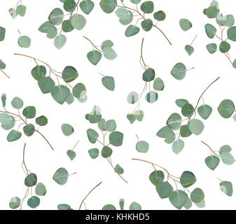 Eukalyptus Silver Dollar Tree Laub natürlichen Zweige mit grünen Blättern tropischen nahtlose Muster, Aquarell Stil. Vektor dekorative Süße elegante g Stock Vektor