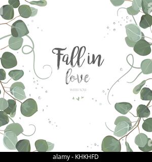 Eukalyptus Silver Dollar grüne Zweige, Blätter Laub, Grenze, Rahmen. Vektor Blumen Aquarell stil Wald elegante Süße grün Layout für Hochzeit Stock Vektor