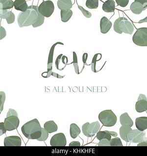 Eukalyptus Silver Dollar grüne Zweige Blätter Laub, Grenze, Rahmen. Vektor Blumen Aquarell Stil tropic elegante Süße grün Layout für Hochzeit Stock Vektor