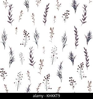 Nahtlose Muster der Herbst, Herbstlaub, Beeren Laub natürlichen Zweige, lila Kräuter, Hand in Aquarell gezeichnet. Vektor Schönheit, eleganten Hintergrund, Stock Vektor