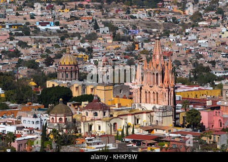 Luftaufnahme des historischen Zentrums von San miguiel de Allende Mexiko Stockfoto