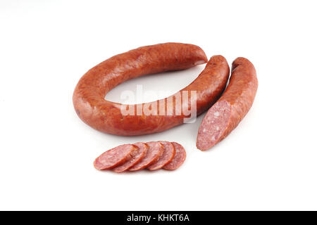 Wurst auf einem weißen Hintergrund Stockfoto