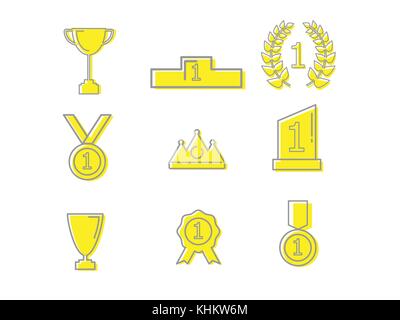 Sieger Preise und Auszeichnungen Überblick Symbole Vector Illustration Stock Vektor