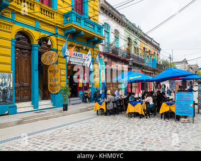 Restaurant in der Fußgängerzone el Caminito, La Boca, Buenos Aires, Argentinien Stockfoto