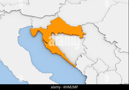 3D-Render von abstrakten Karte von Kroatien in oranger Farbe hervorgehoben Stockfoto