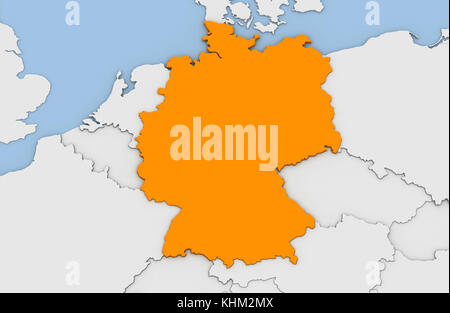 3D-Render von abstrakten Karte von Deutschland in Farbe orange hervorgehoben Stockfoto