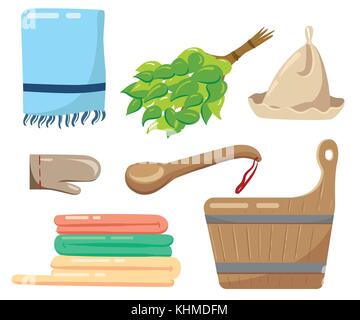 Bad accessoires Entspannen im Spa Health Care Concept. Vector Illustration isoliert auf Weiss. Webseite und mobile App Design Stock Vektor