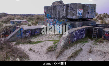 Artillerie-Bunker aus dem 2. Weltkrieg, Zuydcoote, Frankreich Stockfoto