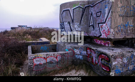 Artillerie-Bunker aus dem 2. Weltkrieg, Zuydcoote, Frankreich Stockfoto