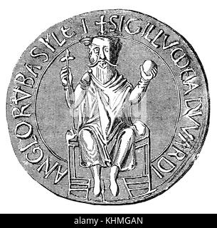 Das große Siegel der Edward dem Bekenner verwendet die Zustimmung des Souveränen wichtige staatliche Dokumente zu symbolisieren. Er war auch bekannt als Hl. Edward der Bekenner (1003 - 5. Januar 1066). In der Regel der letzte König von Wessex betrachtet, er war unter den letzten Angelsächsischen Könige von England und herrschte von 1042 bis 1066. Stockfoto