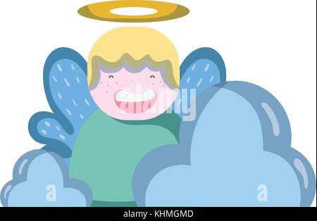 Süße Engel mit Heiligenschein und Flügel mit Wolken Vector Illustration Stock Vektor