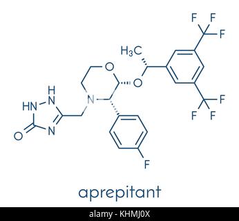 Aprepitant antiemetika Droge Molekül. Skelettmuskulatur Formel. Stock Vektor