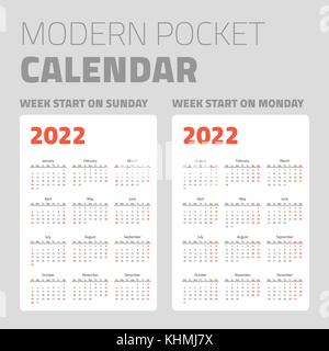 Moderne Pocket Kalender 2022 Stock Vektor