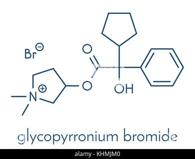 Glycopyrroniumbromid (glykopyrrolat) copd-Medikament Molekül. hat zusätzliche medizinische Verwendungen. Skelettmuskulatur Formel. Stock Vektor