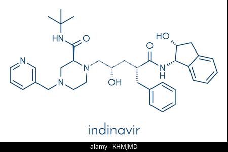 Indinavir hiv Droge inhibitor Molekül. gehört zur Klasse der Proteasehemmer. Skelettmuskulatur Formel. Stock Vektor