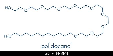 Polidocanol sclerosant Droge Molekül. Bei der Behandlung von Krampfadern eingesetzt. Skelettmuskulatur Formel. Stock Vektor