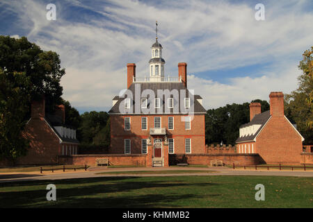 The Governor's Palace in Williamsburg, baute in den 1930er Jahren, als die offiziellen Residenz der königlichen Statthalter der Kolonie Virginia Stockfoto