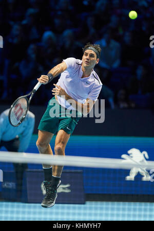 Atp Tennis, London, November 18, 2017 Roger Federer, Sui in Aktion Roger Federer, sui vs David Goffin, bel 6-2, 3-6, 4-6 an der nitto ATP-Finale tennis Männer in millenium Arena, O2-Arena in London, Großbritannien, 18. November 2017, Saison 2017/2018 © Peter Schatz/alamy leben Nachrichten Stockfoto