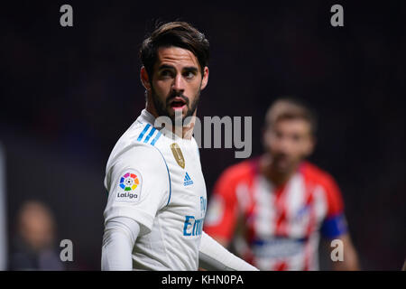 Madrid, Spanien. 18 Nov, 2017. Isco während dem Spiel zwischen Atlético de Madrid gegen Real Madrid, Woche 12 der Liga an Wanda Metropolitano Stadion, Madrid, Spanien - 18 November 2017. Credit: Gtres Información más Comuniación auf Linie, S.L./Alamy leben Nachrichten Stockfoto