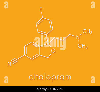 Citalopram anti-Depressant drug Molecule. Skelettmuskulatur Formel. Stockfoto