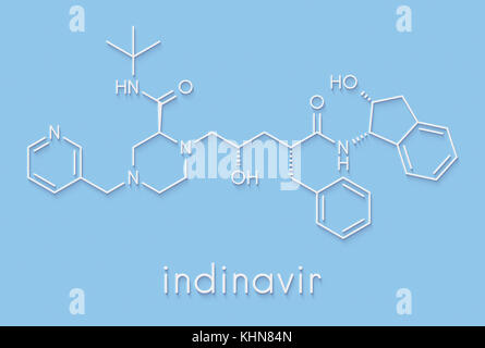 Indinavir hiv Droge inhibitor Molekül. gehört zur Klasse der Proteasehemmer. Skelettmuskulatur Formel. Stockfoto