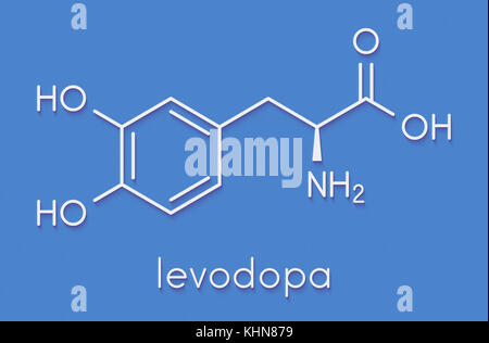 L-Dopa (Levodopa) der Parkinson Krankheit Droge Molekül. Skelettmuskulatur Formel. Stockfoto