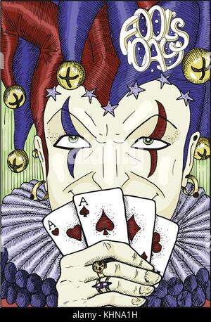 Bunte Karte mit Joker und Text Stock Vektor