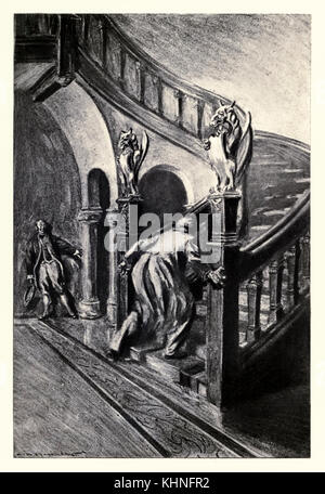 "Er hat eine Art von Weinen und Schlagsahne im Obergeschoss' aus der 'Seltsame Fall von Dr. Jekyll und Mr Hyde" von Robert Louis Stevenson (1850-1894) illustriert von Charles Raymond Macaulay (1871-1934). Weitere Informationen finden Sie unten. Stockfoto