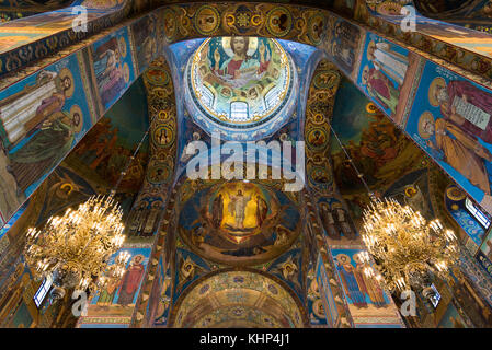 St. Petersburg, Russland - 6. Juni 2017. Innenraum der Kirche des Erlösers auf Blut oder die Kathedrale der Auferstehung Christi Stockfoto