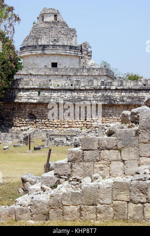 Ruinen und Informationsstelle Caracol in Chichen Itza, Mexiko Stockfoto