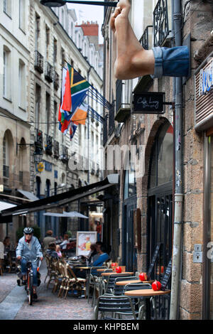 Bars und Restaurants in der Altstadt von Nantes, Loire Atlantique, Frankreich. Stockfoto