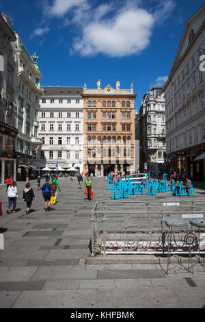 Graben Street in der Innenstadt von Wien, Österreich, berühmte Fußgängerzone und Einkaufsstraße im Stadtzentrum, erster Bezirk Stockfoto