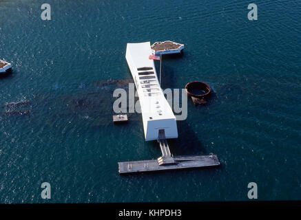 Luftaufnahme der U.S.S. Arizona Memorial in Pearl Harbor, Oahu, Hawaii Stockfoto