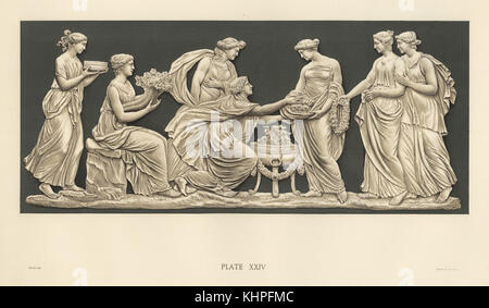 Plakette Darstellung ein Angebot an Flora. Chromolithograph gezeichnet von grivell und von Parrot et Co. von Frederick's Rathbone alte Wedgwood, die dekorativen oder künstlerischen keramische Arbeiten von Josiah Wedgwood, Quaritch, London, 1898 Lithographiert. Stockfoto