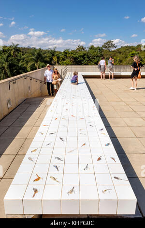 Galerie Adriana Varejao Dachterrasse, Passarinhos de Inhotim a Demini, gemalt von Beatriz sauer, Inhotim Cultural Institute, Brumadinho, Belo Horizonte, Stockfoto