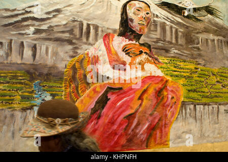 Gemälde an der Wand des Chivay-Marktes, einer der kleinen Städte im Colca-Tal. Colca Canyon, Peru Stockfoto