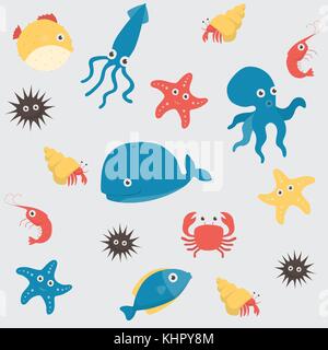 Sea Life unterwasser Cartoon Tiere Stock Vektor