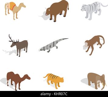 Tiere Icon Set, isometrische Stil Stock Vektor