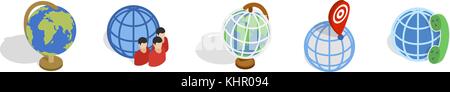 Globus Icon Set, isometrische Stil Stock Vektor