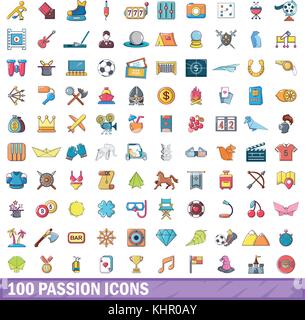 100 Leidenschaft Symbole, Cartoon Stil Stock Vektor