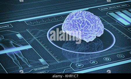 Futuristische App Schnittstelle für medizinische und wissenschaftliche Zwecke - menschliche Gehirn Scanner (3D-Render) Stockfoto