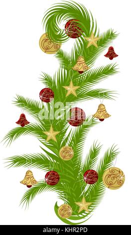 Weihnachten Vektoren collection Pack. christmas tree branch mit Dekorationen Stock Vektor