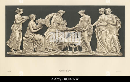 Plakette Darstellung ein Angebot an Flora. Chromolithograph gezeichnet von grivell und von Parrot et Co. von Frederick's Rathbone alte Wedgwood, die dekorativen oder künstlerischen keramische Arbeiten von Josiah Wedgwood, Quaritch, London, 1898 Lithographiert. Stockfoto