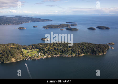 Keats Island, pasley Island, und Bowen Island, North West Vancouver, British Columbia, Kanada. Von einer Antenne Perspektive betrachtet. Stockfoto