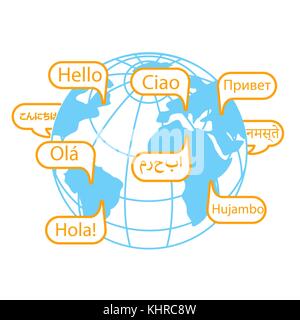 Konzept der Kommunikation in verschiedenen Sprachen in Form von Erde und Grüße. Symbol in der linearen Stil Stock Vektor