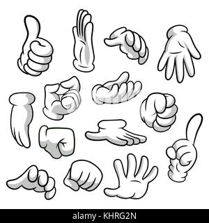 Cartoon Hände mit Handschuhen Symbol auf weißem Hintergrund eingestellt. Vektor Clipart - Teile des Körpers, die Arme in weiße Handschuhe. Geste Sammlung. Design Templates in Eps8. Stock Vektor